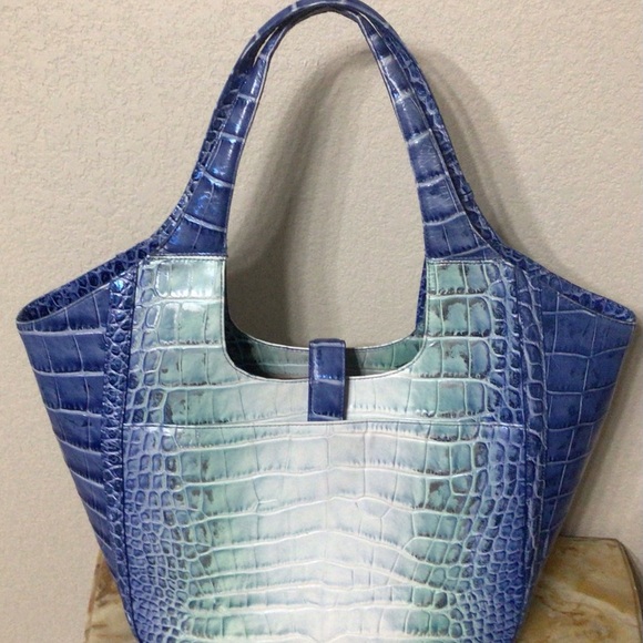 Large Blue Leather Brahmin Carla Tote  (Like New) - Picture 11 of 12